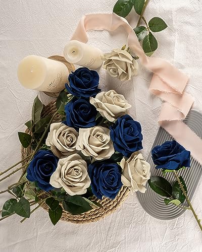 DuHouse 10pcs Silk Roses Artificial Flowers Fake Rose for Arrangement Wedding Party Home Decoration (Navy Blue) image 2