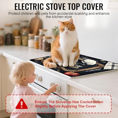 Image of NYZE Stove Cover for Electric and Glass Stove Tops 3-in-1 Stove Mat, Heat Resistant Counter Protector Mat, Non-Slip Surface & Drying Rack (Blackboard Kitchen, 28.5 inch Lx20.5 W)