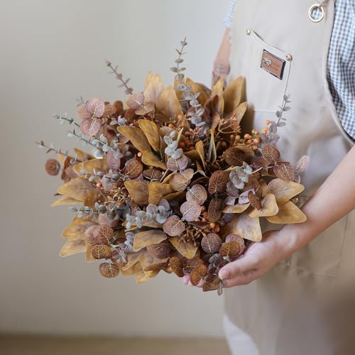 YXZZWL-110-Pcs-5-Kinds-Mixed-Artificial-Eucalyptus-Stems-and-Faux-BerryAutumn-Fake-Eucalyptus-Leaves-Stems-Bulk-Branches-for-DIY-Bouquets-Floral-Arrangement-Wedding-Home-Fall-Decorations-Orange YXZZWL 110 Pcs 5 Kinds Mixed Artificial Eucalyptus Stems and Faux BerryAutumn Fake Eucalyptus Leaves Stems Bulk Branches for DIY Bouquets Floral Arrangement Wedding Home Fall Decorations Orange