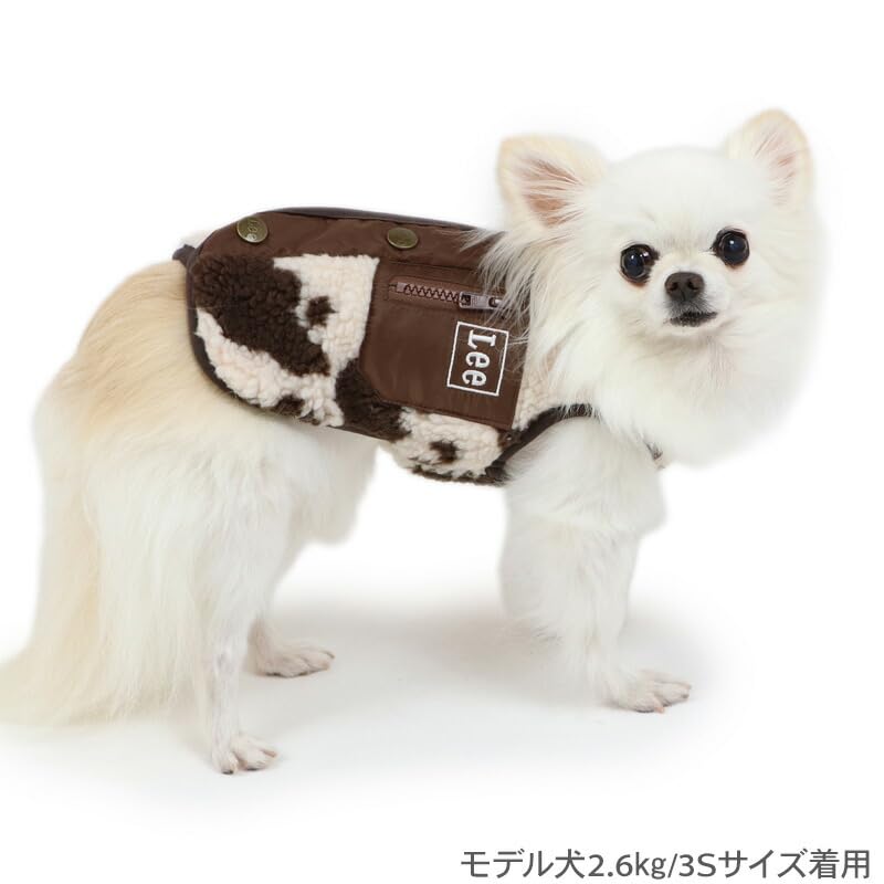 Amazon | ペットパラダイス 犬 服 ベスト 背中開き Lee 牛柄 ボア 茶