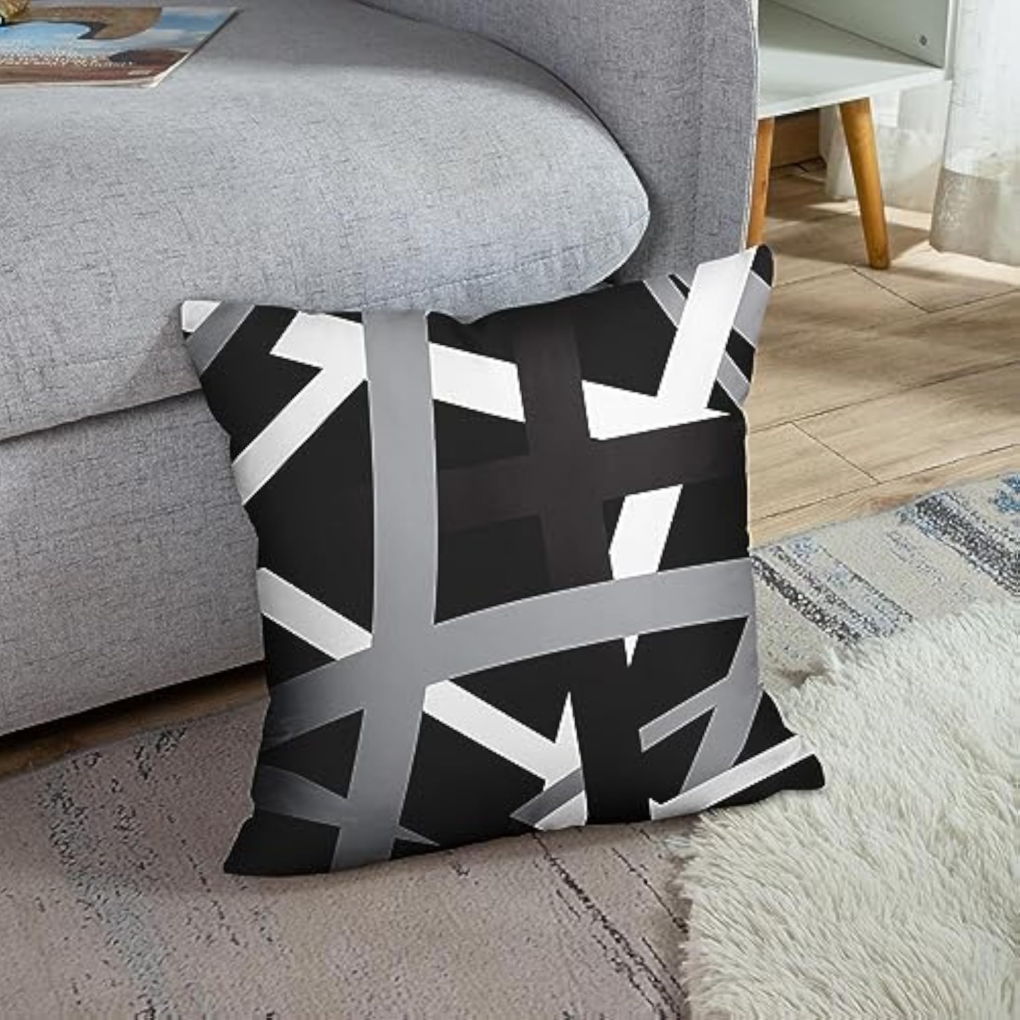 Gray Black Stripes Retro Decorative Pillow Case