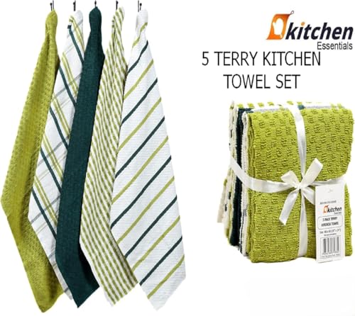 BLOOM BLENDS 5-Pack Terry Cotton Kitchen Tea Towels | Super Absorbent, Quick-Drying, and Soft Dishcloths for Everyday Use | Durable & Machine Washable Towel Set (Sage Green) - Cosy Home Interiors BLOOM BLENDS 5-Pack Terry Cotton Kitchen Tea Towels | Super Absorbent, Quick-Drying, and Soft Dishcloths for Everyday Use | Durable & Machine Washable Towel Set (Sage Green) - Image 2