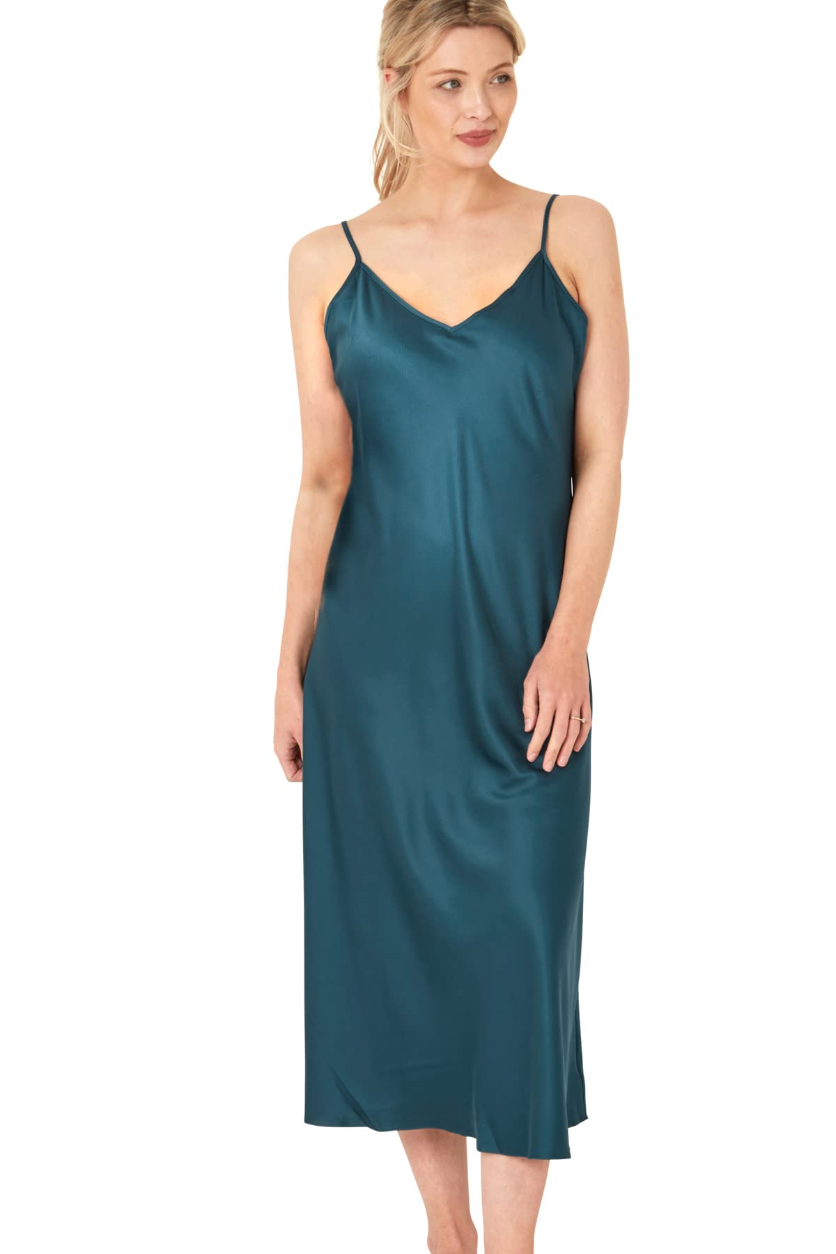Indigo Sky Women's Samsara Long Satin Chemise, Peacock Blue, 8-10