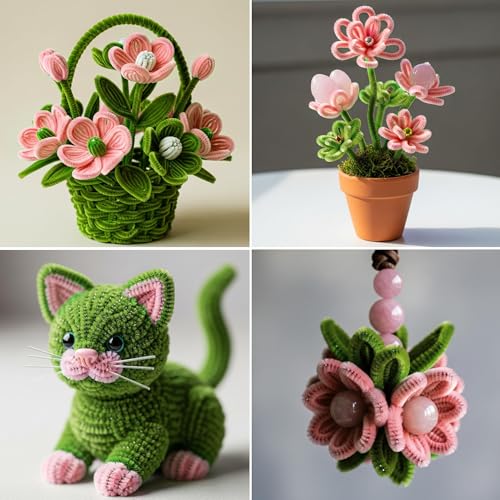 Image of Caydo 200 Pieces Jade Pink & Moss Green Pipe Cleaners for Flowers