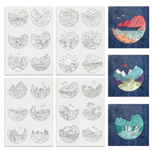 BENECREAT 4 Sheets 24pcs Water Soluble Embroidery Patterns