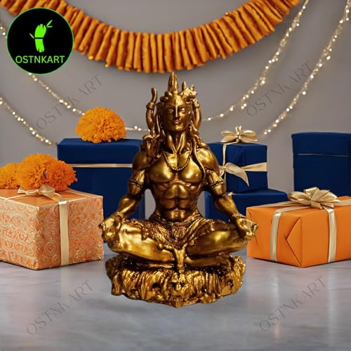 Image of Mahayogi Shiva Statue for Car Dashboard - 3.5 Inch Shiv Ji Idol | Golden Resin Showpiece for Home, Office, Pooja Room | Housewarming, Birthday