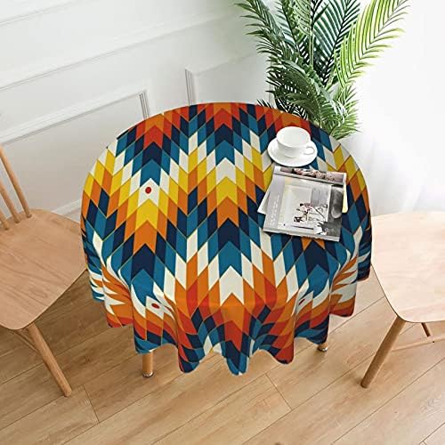 Fiephvsa Tablecloth 60 inches Navajo Southwest Native American Geometric Print Waterproof Washable Round Table Cloth Cover for Dining Room Kitchen Decoration