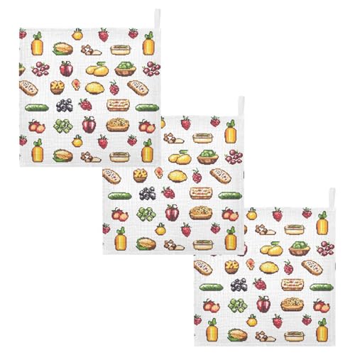 vvfelixl Baby Muslin Washcloths Pixel Art Food Baby Burp Cloths Cotton Babys Face Towel for Newborn Infants Boys Girls Soft and Absorbent 11.8 X 11.8 in, 3 Pack2