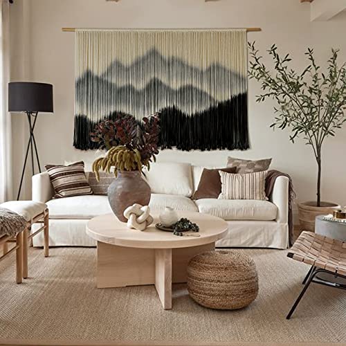 Image of IOWER Macrame Wall Hanging Mountain Dip-Dyed Macrame Wall Decor Large Modern Fiber Art Boho Wall Decor 57 inch Wx35 L