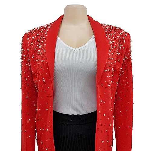 Women's Long Sleeve Lapel Pearls Rhinestones Sexy Nightclub Party Cardigan Blazer Jackets4