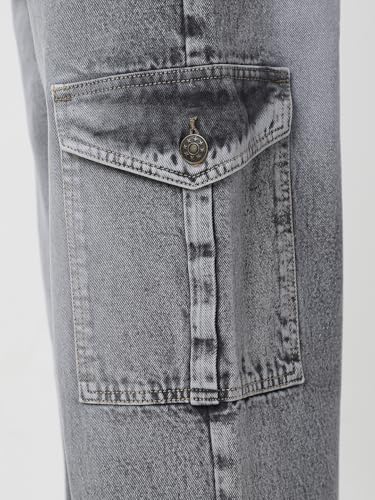 Image of Neostreak Men's Loose Baggy Fit Washed Cargo Jeans with 6 Pockets Non-Stretchable