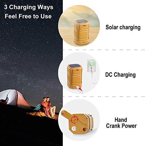 ROCAM Camping Lantern Flashlight,Solar Outdoor Camping Light Emergency Waterproof Bright Light,Solar Charge,3000mAh Power,Hand Crank Charge,Suitable for Camping, Hiking,Tent,Fishing, Home