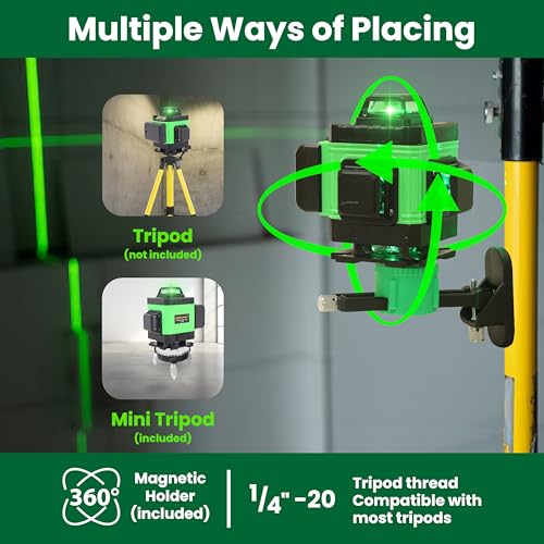 Image of TOMAHAWK BMT-1666 16 Lines Green Laser Level Pro, 4x360 4D Green Cross Line Professional Laser for Construction, Two 360 Vertical /Horizontal Level Pulse Mode | 1 Mtr Tripod |