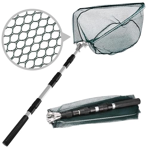 HEYOMART Fishing Landing Net Telescope Foldable Collapsible Extensible for Bird Fish Catch Release Lightweight Portable Aluminum Alloy Frame Handle