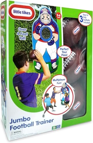 Little Tikes Inflatable Football Trainer for Kids, 4ft Toss Target with 3 Balls, Outdoor Backyard Sports Toy, Ages 3-6, Easy Setup, Fillable Water or Sand Base