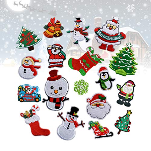 Sewacc Christmas Patches 18 Pcs Diy Applique Clothes Patches Patchwork Stickers Christmas Iron On Patches Embroidered For Bags Decoration Jeans #TOP3