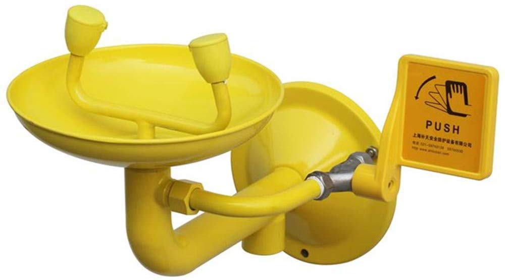 CGOLDENWALL Wall Mounted Emergency Eye Wash Station 304 Stainless Steel Eye Washer Safety Face& Eye Shower with ABS Anti Corrosion Coating& Double Spray Nozzles for Chemical Plant/Factory/School/Lab