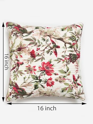 Image of Jaipur Weaves Cushion Cover 16 inch x 16 inch - Pure Cotton, Decorative Soft Floral Cushions for Sofa /Bed /Chair, Gift for Home Decor (5, Red Bird)