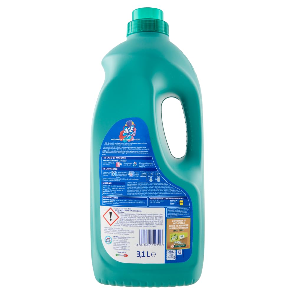 4 x Ace Gentile Candeggina per Colorati, candeggina per colori, lavanda e muschio bianco, efficace contro le macchie 3100 ml + portachiavi Beni Culinari gratuito