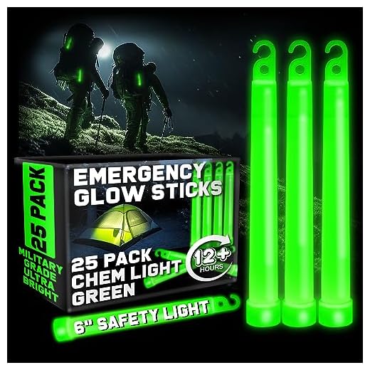 Ultra Bright Green Glow Sticks Emergency Chem Lights (6", 25 Pack) Military Grade 12 Hour Bulk Tactical Light Sticks for Survival Gear, Camping, Power Outages