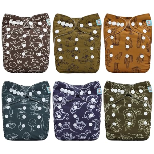 Image of ALVABABY 6 Pack Cloth Diaper with 12 Inserts One Size Adjustable Washable Reusable Diaper Cover for Baby Girls and Boys