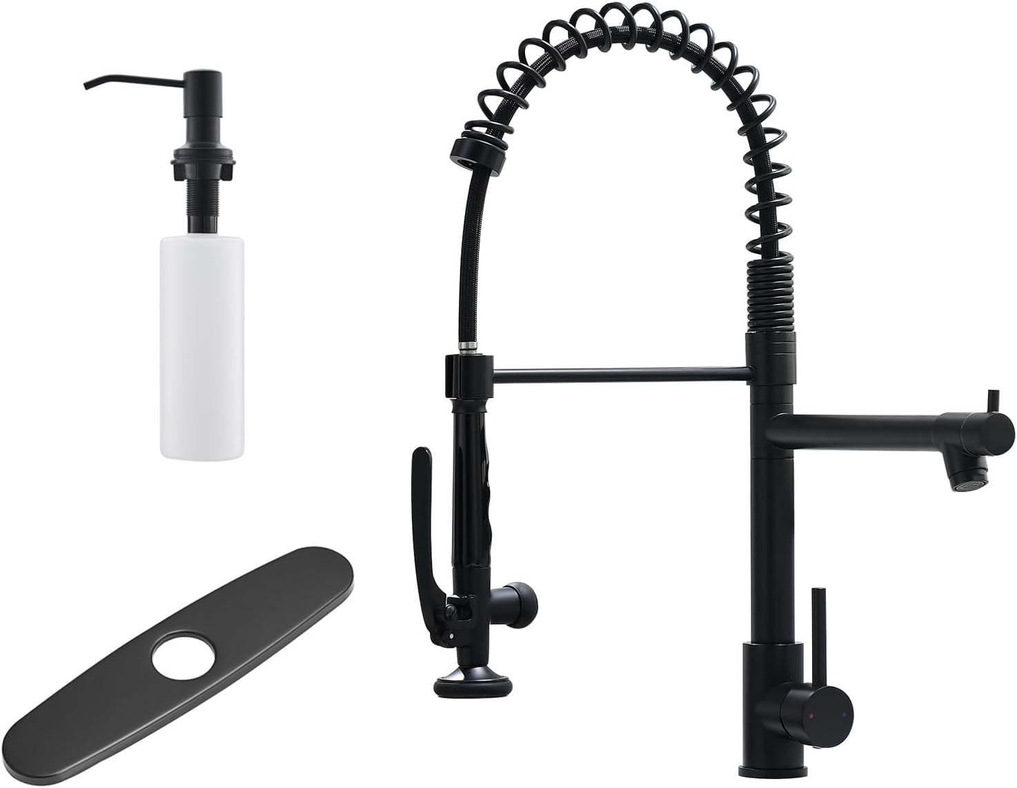 Fapully Black Kitchen Faucet with Soap Dispenser and Deck Plate