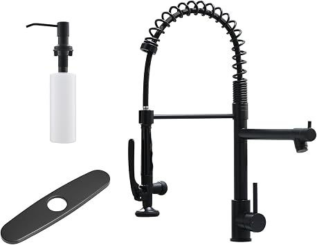 Fapully Black Kitchen Faucet with Soap Dispenser and Deck Plate