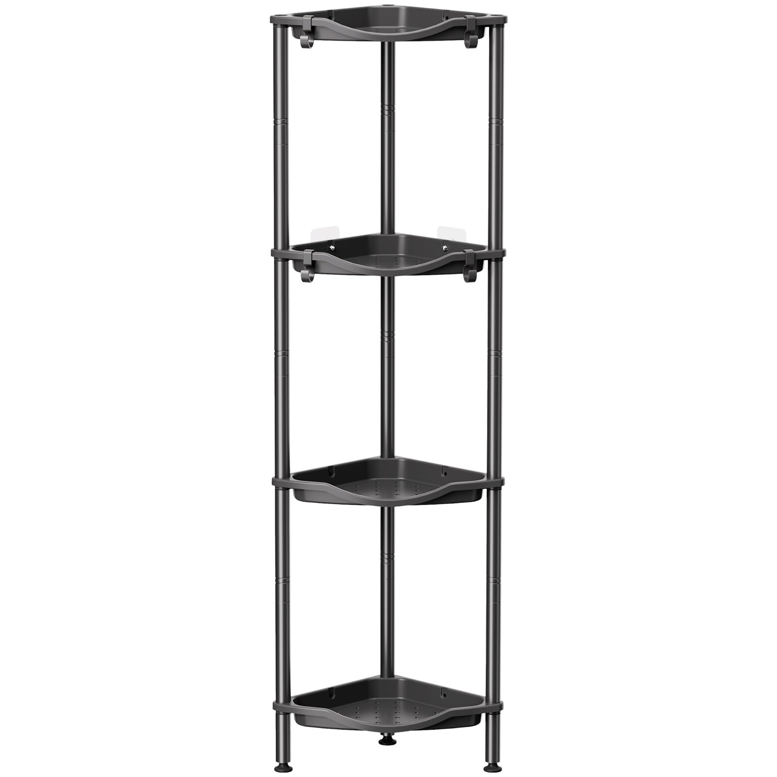 Mensola Doccia a 4 Livelli senza Foratura, Organizzatore Angolo per Bagno in Plastica, Nero 34cm