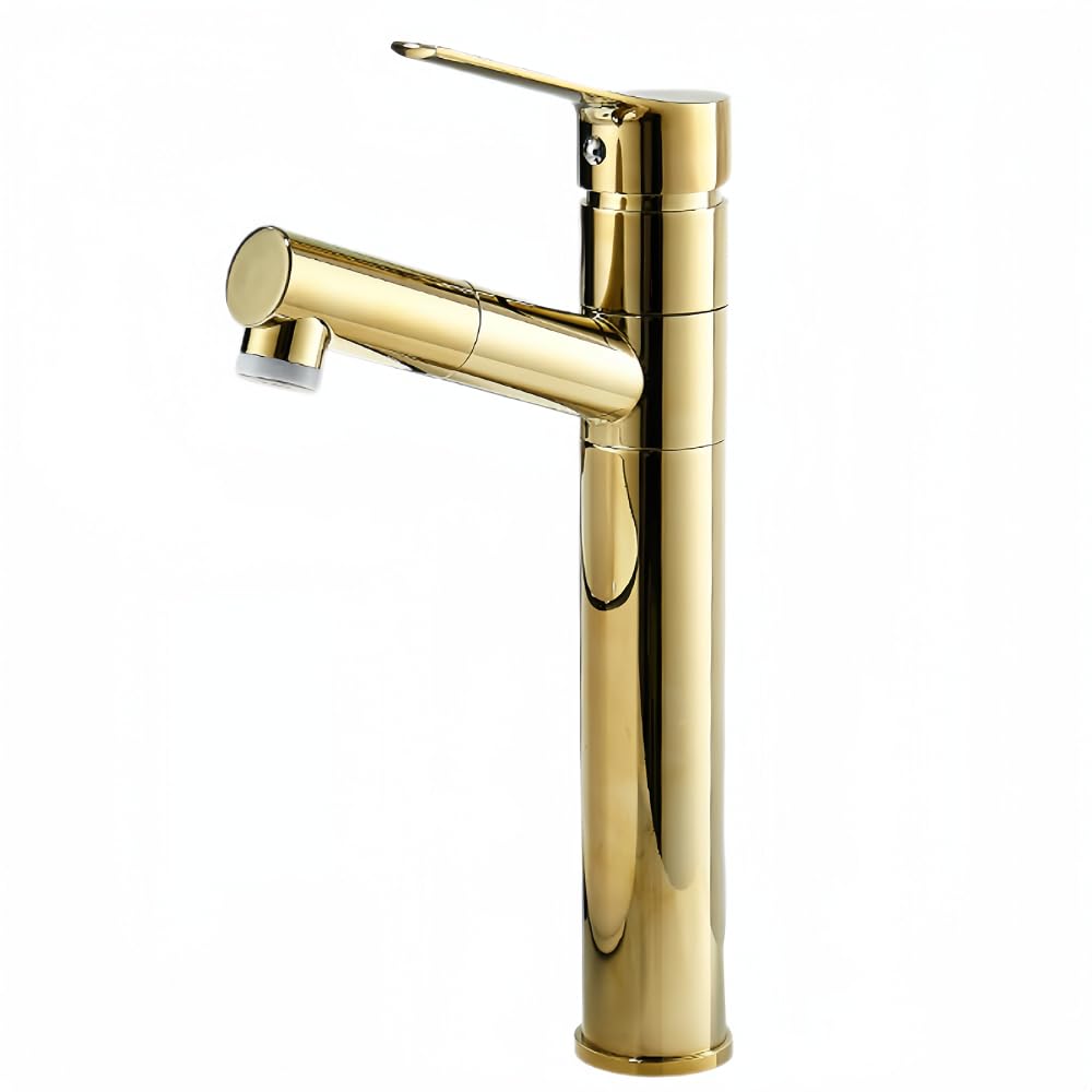 Grifo Giratorio de Cobre para baño con pulverizador extraíble, Grifo Mezclador de Agua fría y Caliente para bañera y Fregadero, Elegante y