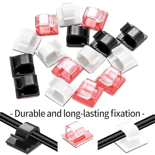 105 piezas de clips autoadhesivos para cables, sujetadores de cables adhesivos negros para gestión de cables en pared y debajo de escritorio, clips para cables Ethernet y TV miniatura 3