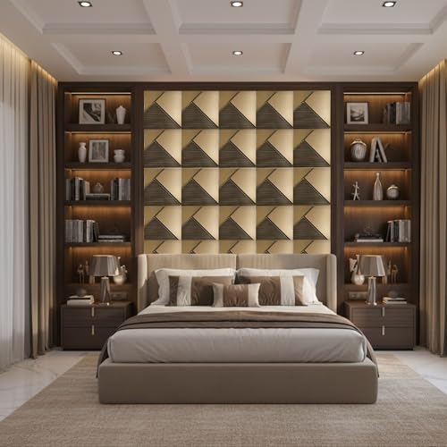 Image of Kayra Decor 3D PVC Wall Panels for Bedroom & Living Room | Fluted 1 Design | Golden Color | 19.7 x 19.7 Inch | Pack of 18 | 48.42 Sq Ft