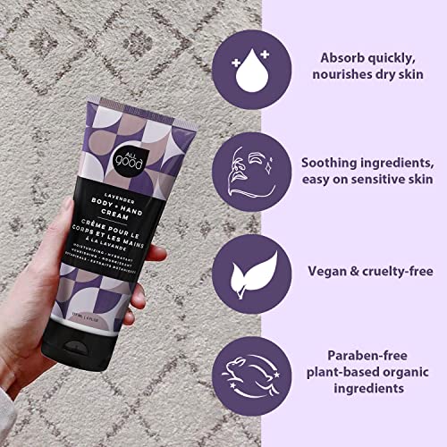 All Good Body + Hand Cream For Women & Men | Organic Daily Moisturizer For Dry Skin | Lavender Oil, Cocoa Butter, Rosehip Oil, Arnica, Vitamin E | Non-Greasy, Vegan & Cruelty Free | Lavender, 6Oz (2-Pack) #TOP2