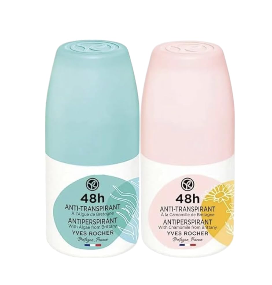 Yves Rocher 48H Antiperspirant Chamomile and Algae from Brittany Set of 2 – Long-Lasting Freshness, No White Marks, Gentle on Skin – 50ml / 1.7flOz