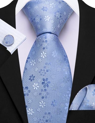 Image of Barry.Wang 6 PCS Men Ties Set Silk Business Fashion Woven Necktie Handkerchief Cufflinks Paisley Stripe Wedding Party