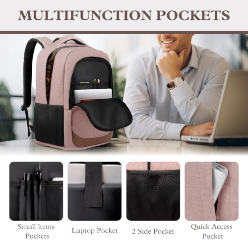 Image of Travel Laptop Backpack 17 Inch, Professional Travel Backpack for Men Women with LifetimeWarranty, Airline Approved Big Large Business Work College Computer Backpack, Pink Brown