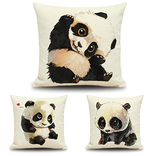 Zhichengbosi - Funda de cojín de lino cuadrada con un bonito diseño de oso panda