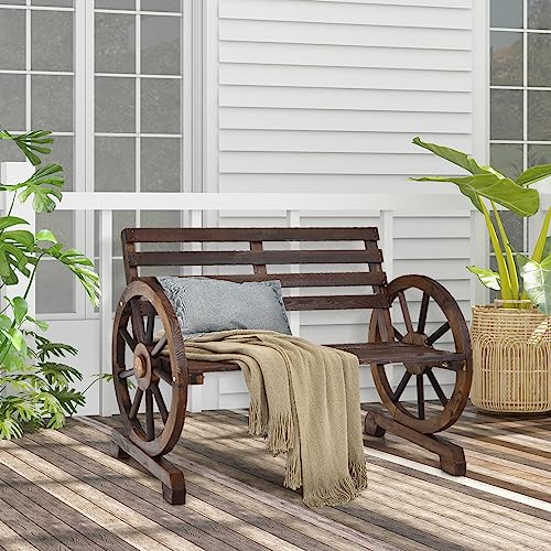 Giantex GT10454-NPBN Outdoor Bench Wooden Wagon Wheel Bench thumb #1