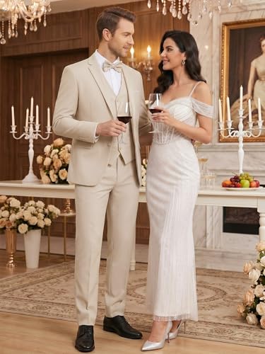 Image of WEEN CHARM Men's 3-Piece Slim Fit Suit Set-2-Button Blazer,Vest & Pants-Formal Wedding,Prom,Party & Business Tuxedo