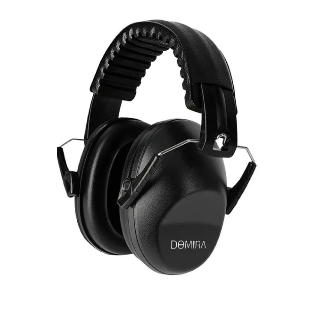 Domira Unisex Black Ear Defenders – Noise Cancelling Ear Fuff For Adults & Kids – Hearing Protection, Shooting Ear Defenders, Autism Headphones, Soundproof Ear Muffs For Sleeping, Work & Travel (Black) Stander