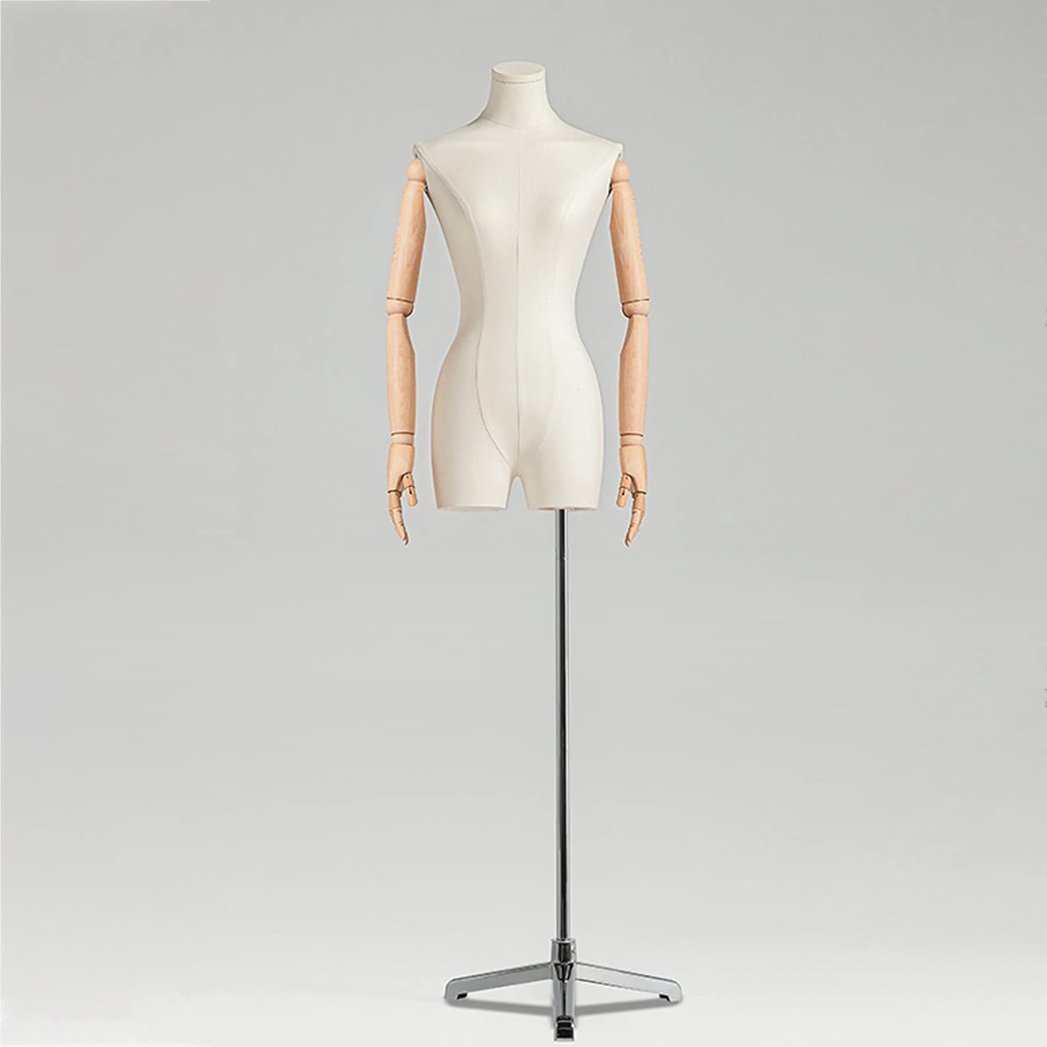 Female Mannequin Torso Dress Forms, Detachable Dress Form with Soild Wood Arm and Metall Base, Height Adjustable for Clothing Dress Jewelry Display,Triangle,B