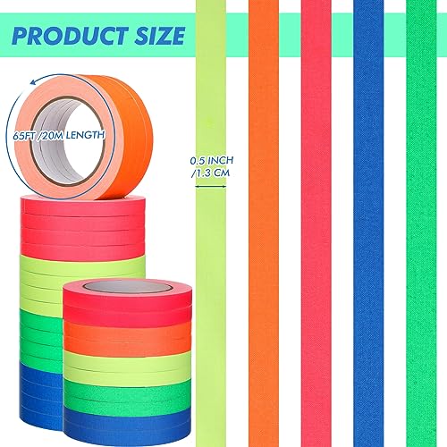 Image of Ctosree Spike Tape Sets, 1 /2 Wide x 65ft Length, 5 Colors Neon Gaffer Tape, Heavy Duty Fluorescent Gaff Tape for Theater Stage Floors, Holds Down Wires Pinstripe Marking Tape (30)