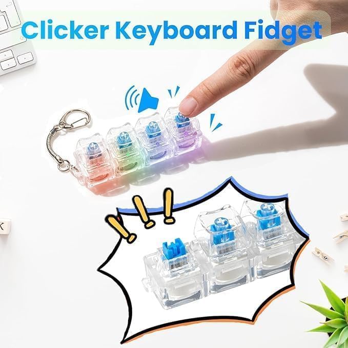1 PCS Keyboard Fidget Toy, Keyboard Fidget Keychain 4-in-1 Keyboard Decompression Button Finger Clicker Toys, Button Stress Relief Fidget Gifts to Relief Stress 3