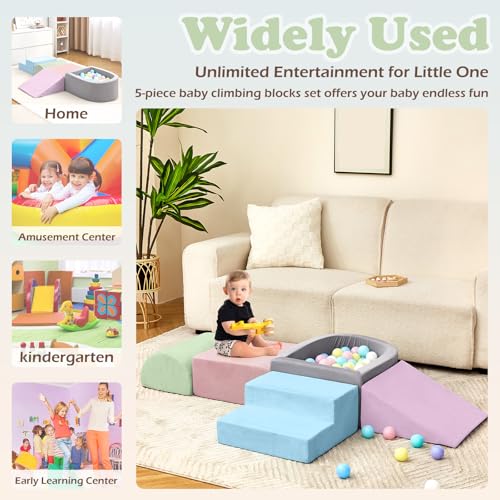 Image of KIZLAND Climbing Toys for Toddlers, Foam Climbing Blocks and Ball Pit for Baby, 5-Piece Soft Toddlers Climbing Toys,Climbing Crawling Toy Soft Foam Blocks Activity Play Set(Balls not Included)