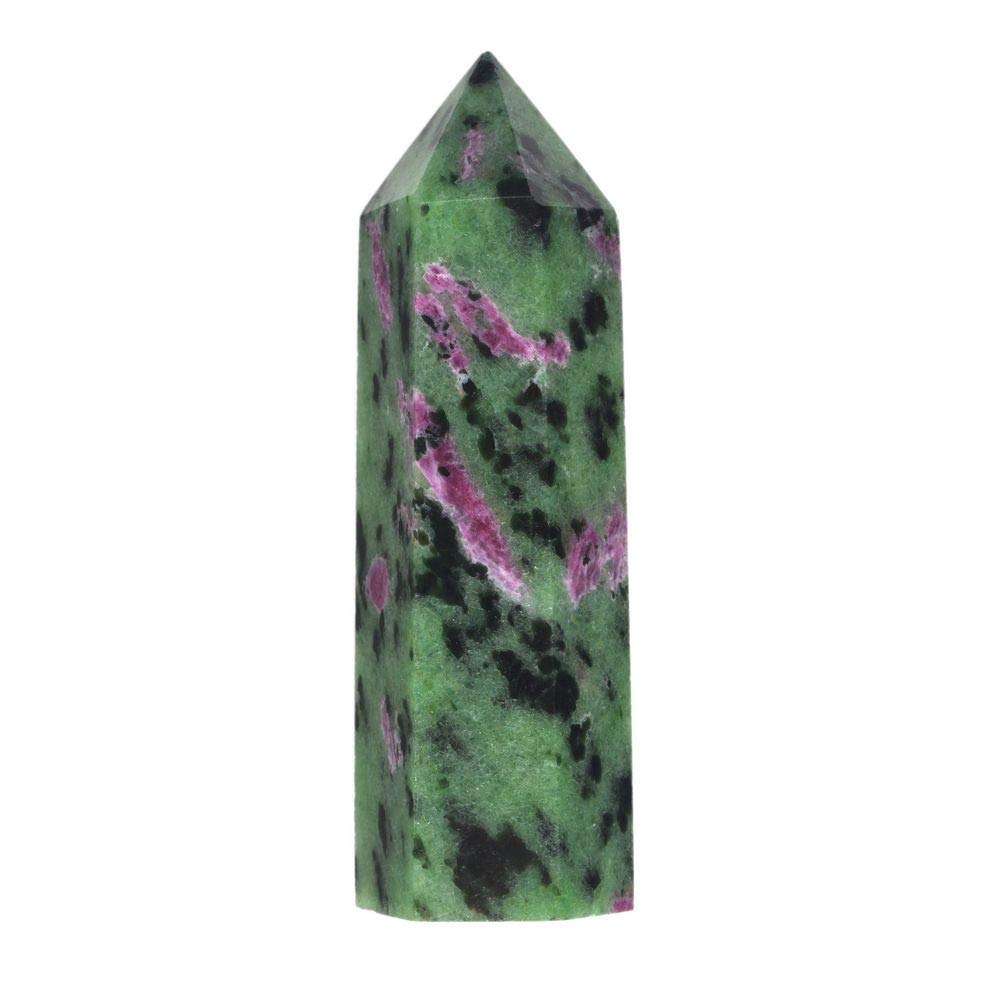 JUST IN STONES Natural Green Ruby Zoisite Gemstone Crystal Hexagonal Pointed Reiki Chakra Faceted Prism Wand Stone Home Decor