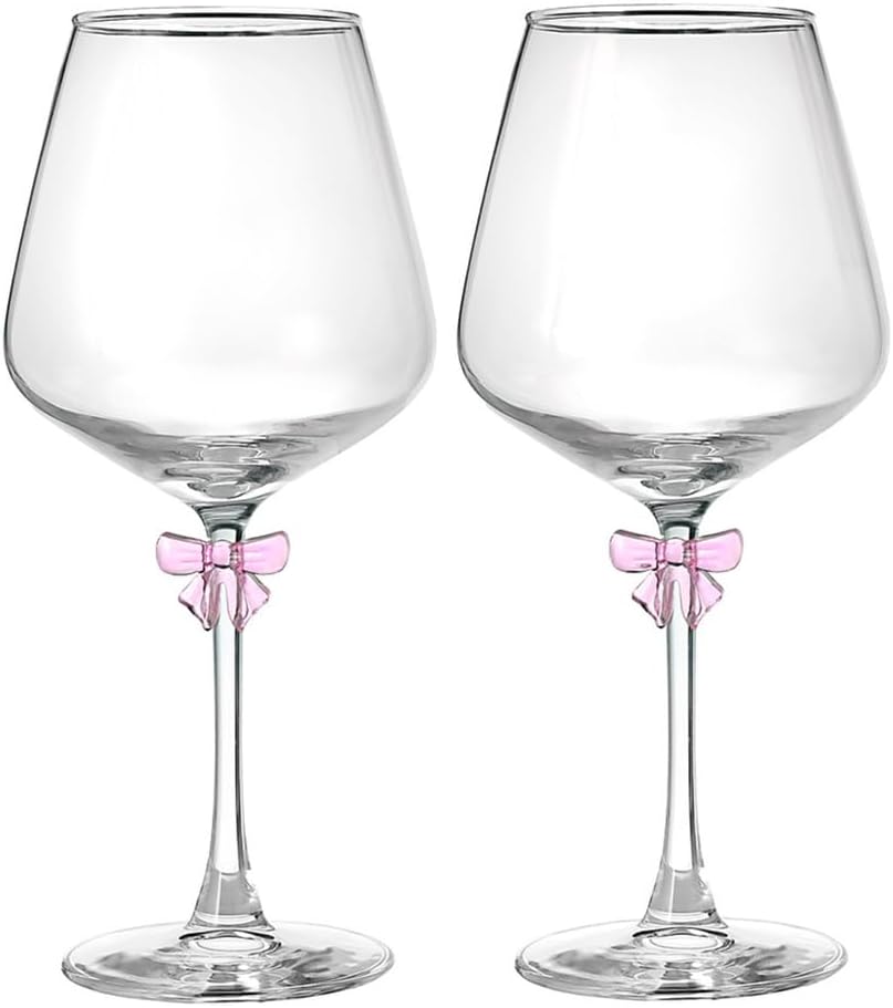 Godinger Pink Bow Balloon Goblet Set of 2 – 19 oz Stemmed Wine Goblets with Pink Bow Detail on Stem, Glassware Gift for Brides, Bridal Shower, Bachelorette or Stylish Entertaining