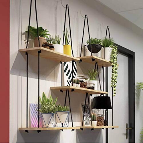 AI XIN SHOP Colgando Estante de la Pared con estantes Cuerda de cáñamo - Estantes oscilación Almacenamiento de Madera, Flotante rústica Decoración Estante de visualización, Inicio decoración