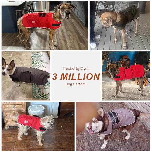 Image of BEAUTYZOO Dog Winter Coat for Large Dogs, Waterproof Oxford Canvas Jackets | Warm Fleece Great Dane Sweater, Reflective Cold Weather Coats, Windproof Blanket Clothes for Female Male, Khaki Plaid L