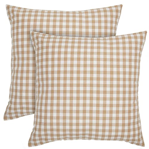 Housses de Coussin à Carreaux, Lot de 2 Taies d'oreiller à Damier, Marron et Blanc, Housse Décorative Motif Ecossais, 50 x 50 cm chacune Cover