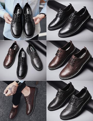 Men's Leather Platform Oxfords Shoes,Vintage Classic British Trendy Lace Up Non-Slip Business Dress Brogue Shoes3