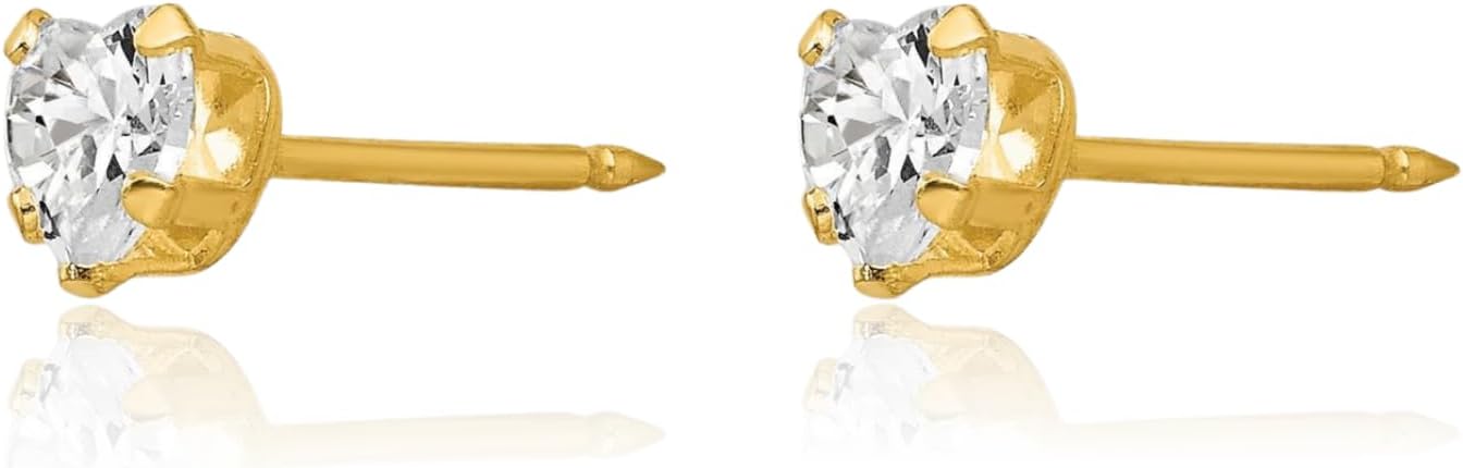 IceCarats 14K Solid Yellow Gold Cubic Zirconia Medium Stud Earrings 4mm Heart Cut, Prong Set, Friction Back For Her